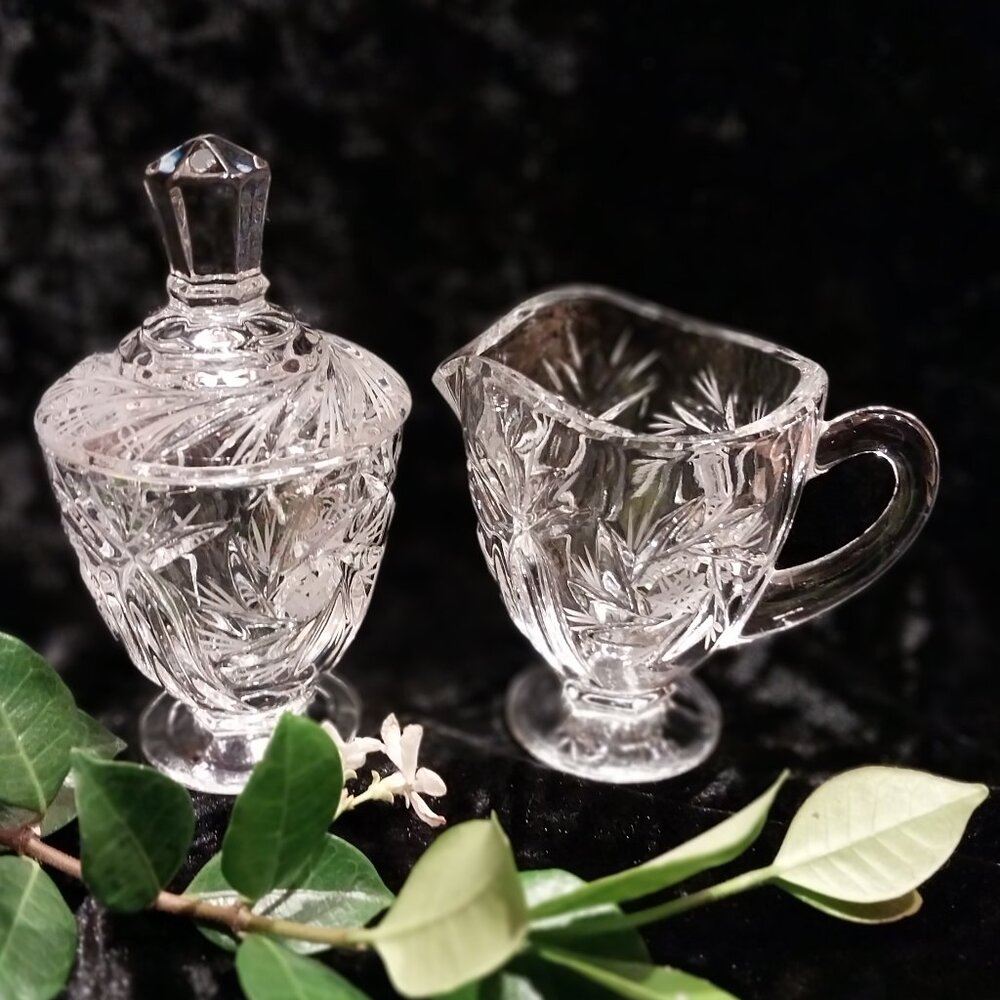 Vintage Sullivans Hand-Made 24% Pbo Cut Glass Pitcher/Creamer and sugar set